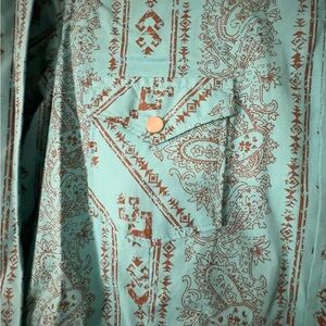 Women's Teal Paisley Button Down Shirt